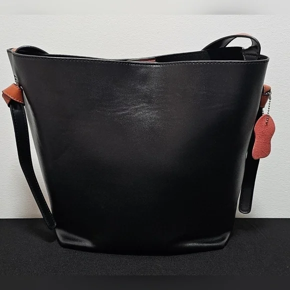 Women's Black and Maroon Leather Bucket Bag - Picture 4 of 11